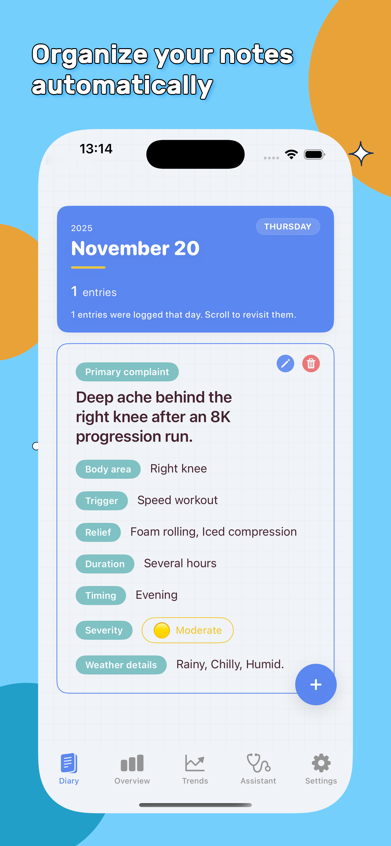 Natural-language health diary entry on iPhone
