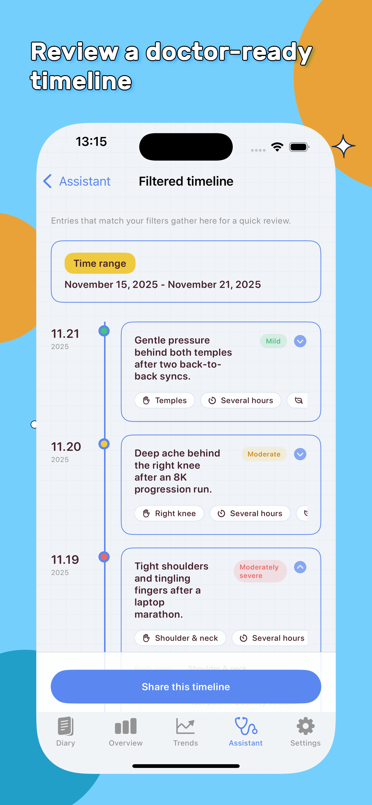 Personal health trend report in Health Diary